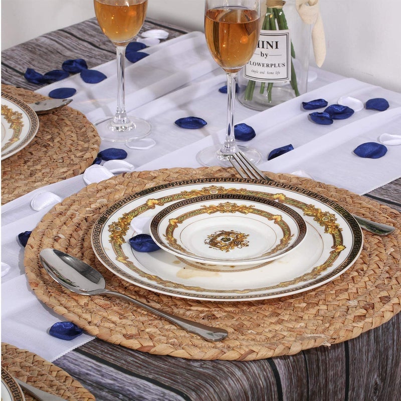 WENFOME 4 Pieces Round Woven Placemats, 13.8 inch Plate Chargers Natural Wicker Placemats Water Hyacinth Straw Braided Tablemats Rattan Tablemats Rustic Weave Placemats for Table Decoration - Image 4